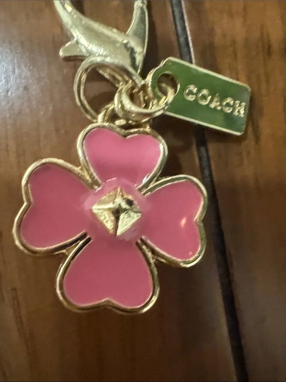 COACH Pink Enamel Flower Key Charm with Gold-Tone Hardware